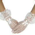 Grace Karin arco sexy nudo decorado malla nupcial de la boda guantes de encaje blanco CL010606-2